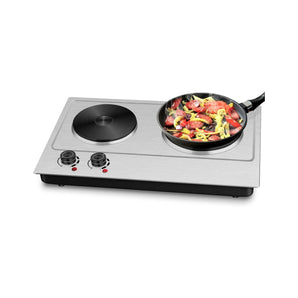 Portable 2-Burner 7.4-in Silver Electric Hot Plate Countertop Burner