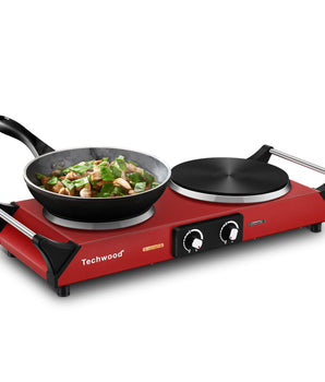 Portable 2-Burner 7.4-in Red Electric Stove 1800-Watt Hot Plate