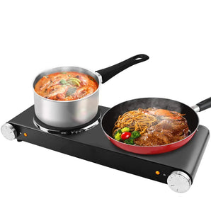 Double Cast Iron Burner 7.4-in and 6.1-in Stainless Steel Hot Plate