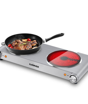 16-in Stainless Steel Smooth Surface 2 Burners Electric Hot Plate