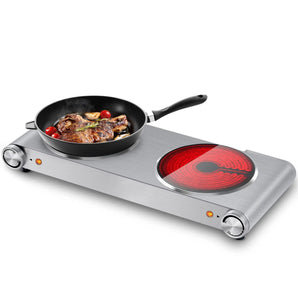 16-in Stainless Steel Smooth Surface 2 Burners Electric Hot Plate