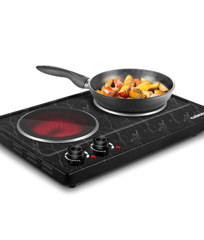 Double Infrared Burner 7.1-in Black-Marble Countertop Hot Plate