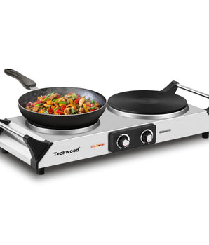 Portable 2-Burner 7.4-in Silver Electric Stove 1800-Watt Hot Plate