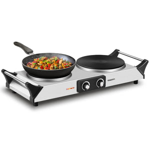 Portable 2-Burner 7.4-in Silver Electric Stove 1800-Watt Hot Plate