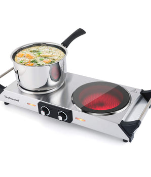 Portable 2-Burner 7.4-in Infrared Ceramic Silver Electric Stove