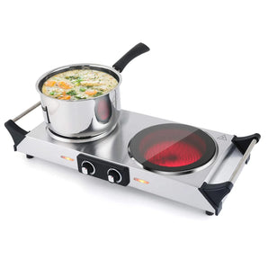 Portable 2-Burner 7.4-in Infrared Ceramic Silver Electric Stove